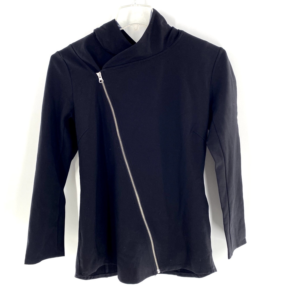 Betabrand Work Hard Play Hard Hooded Asymmetrical Zip Jacket Black Sz S Athletic
